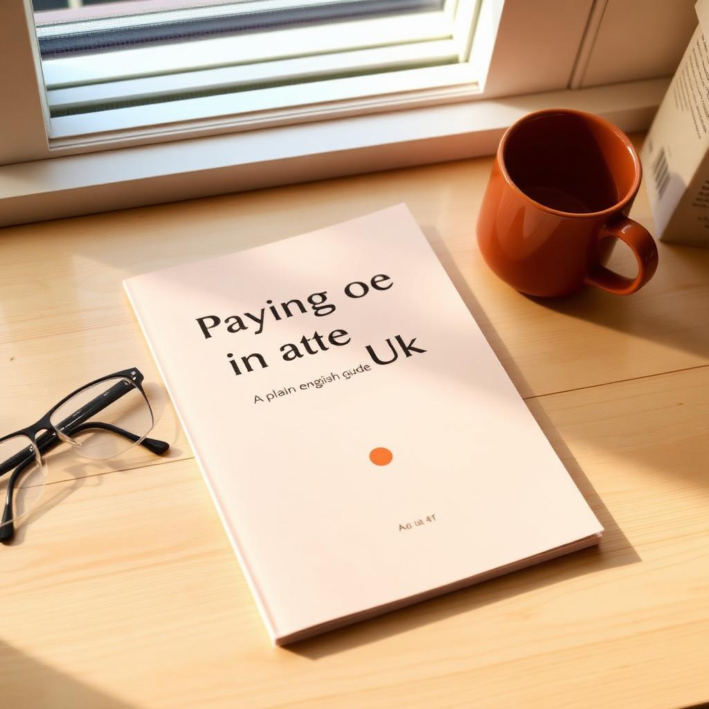 The cover of the Paying for Care in the UK guide on a wooden desk